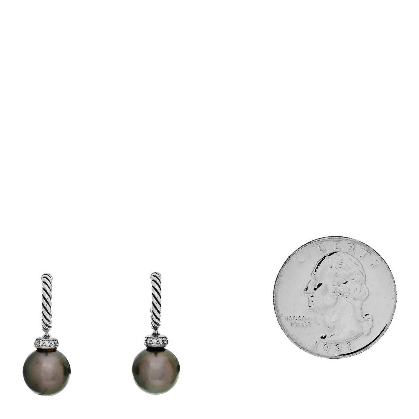 Sterling Silver Diamond Tahitian Pearl Solari Cable Drop Earrings