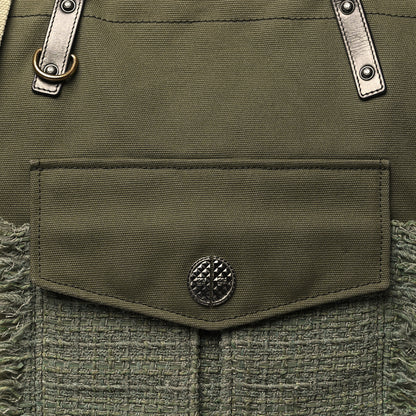 Chanel Canvas Tweed Stitched Cuba Patchwork Large Crossbody Shopper Tote Khaki 8 of 10