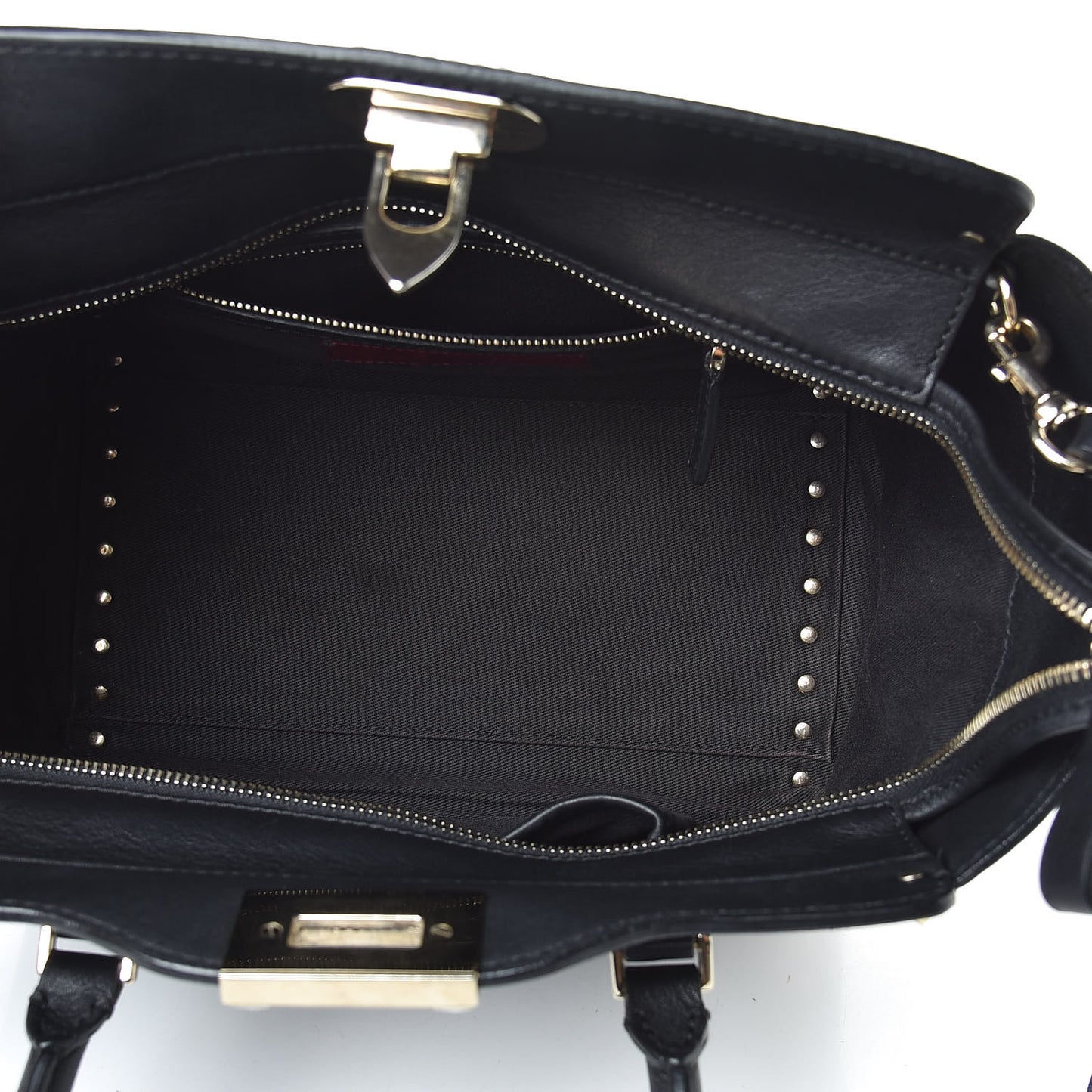 Vitello Small Rockstud Double Handle Tote Black