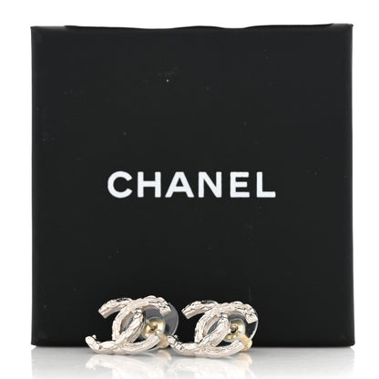 Chanel Metal CC Textured Earrings Silver 5 of 5