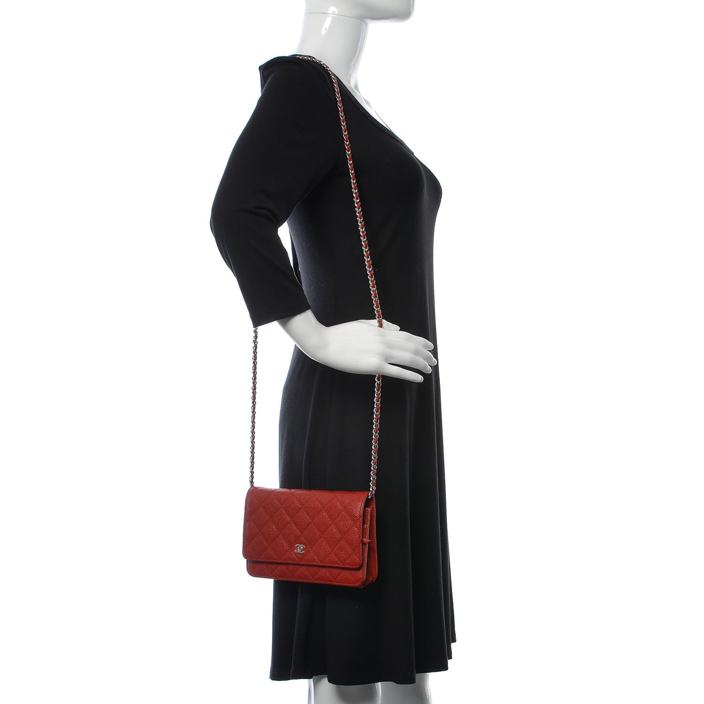 Caviar Quilted Wallet On Chain WOC Dark Red