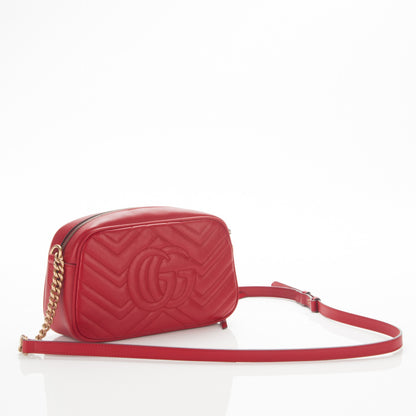 Gucci Calfskin Matelasse Small GG Marmont Chain Shoulder Bag Hibiscus Red 3 of 7