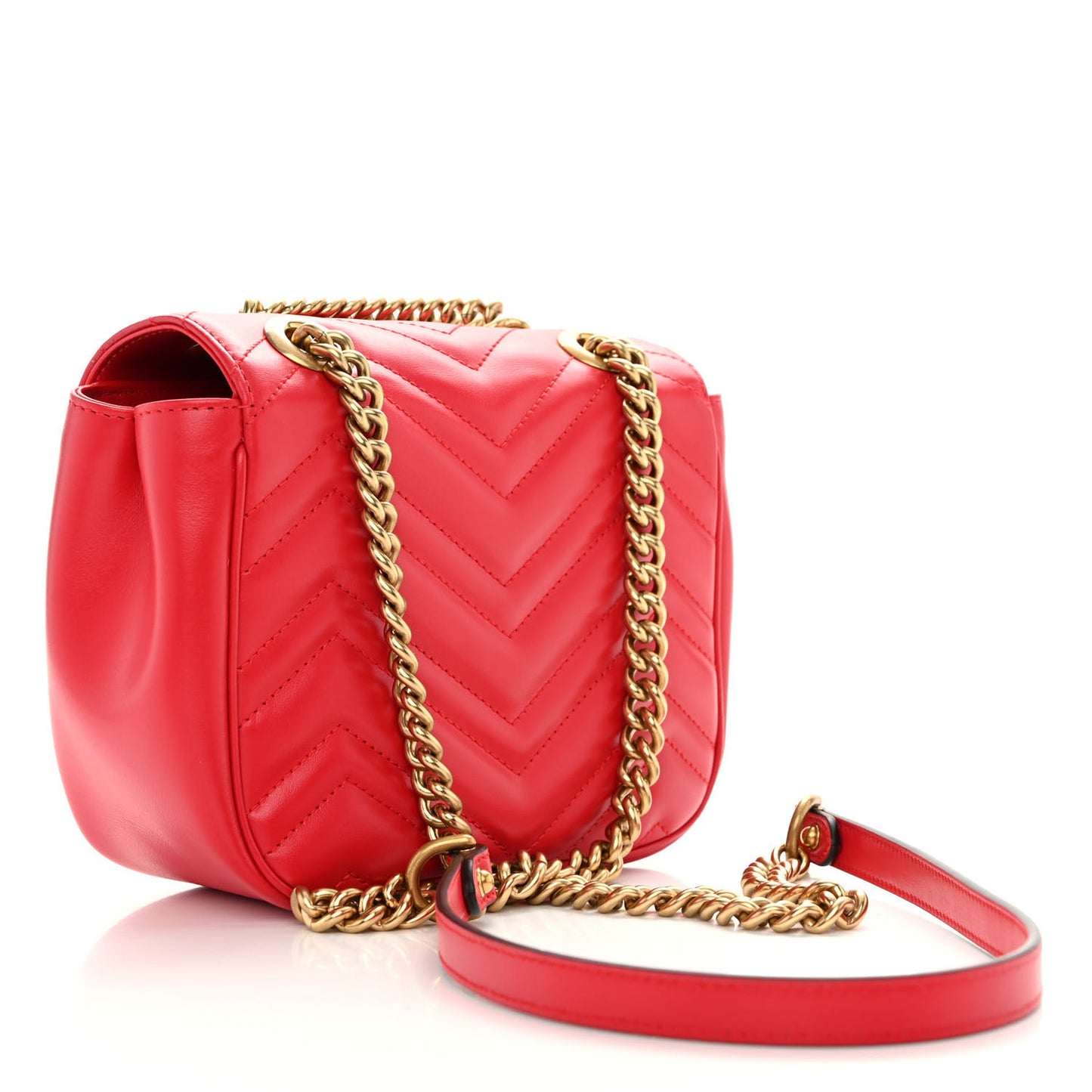 Calfskin Matelasse Mini GG Marmont Square Shoulder Bag Hibiscus Red