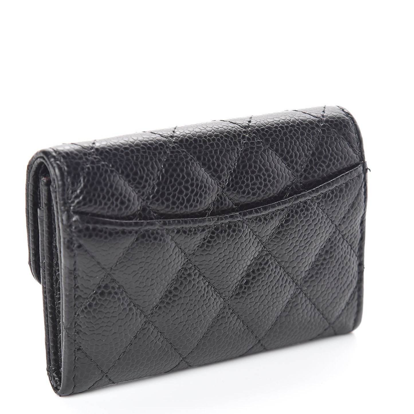 Caviar Quilted Flap Card Holder Wallet Black