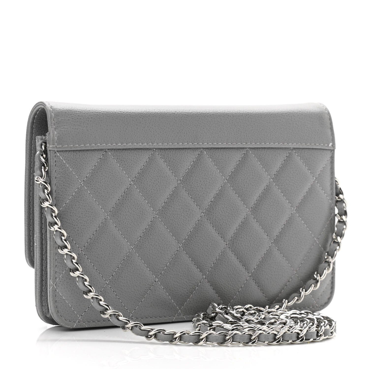 Chanel Grained Calfskin Quilted CC Box Wallet On Chain WOC Grey 2 of 10