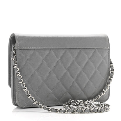 Chanel Grained Calfskin Quilted CC Box Wallet On Chain WOC Grey 2 of 10