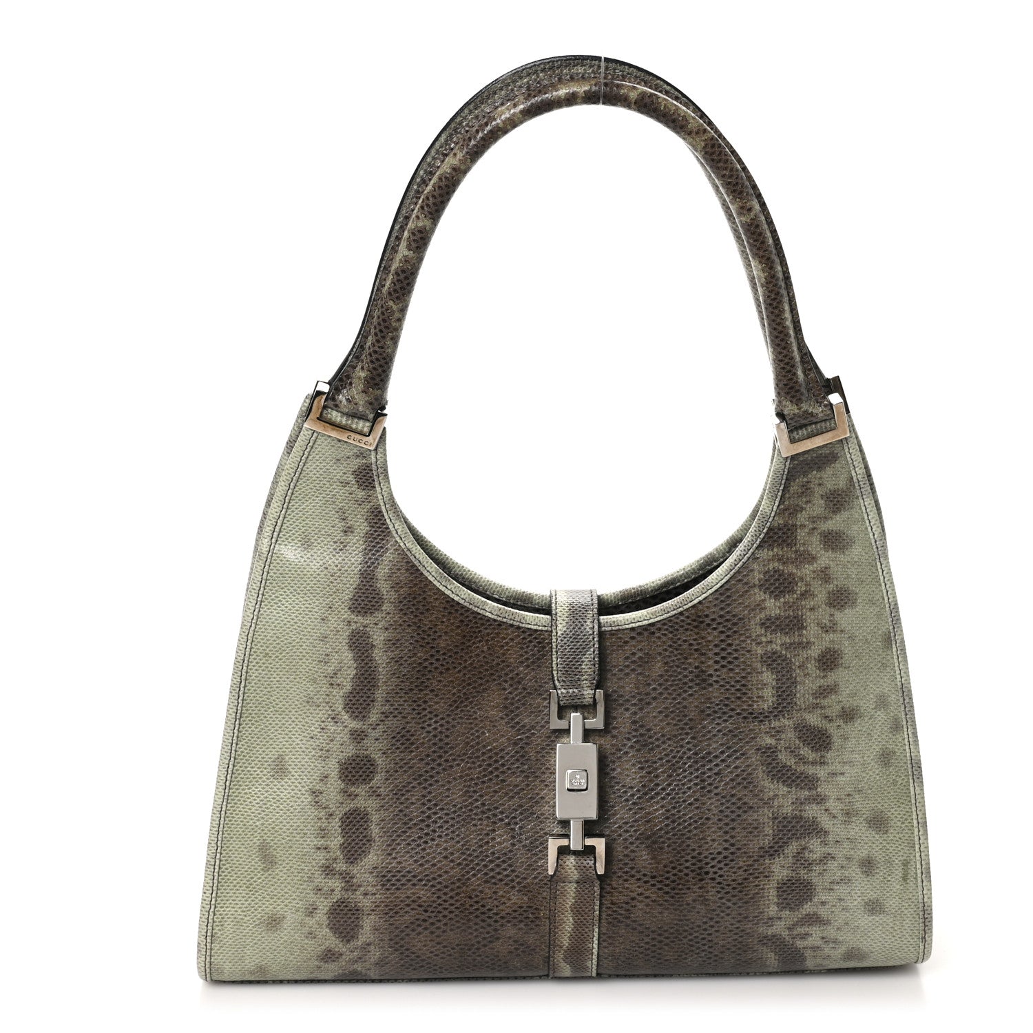 Gucci Snakeskin Bardot Shoulder Bag Green Brown 1 of 10