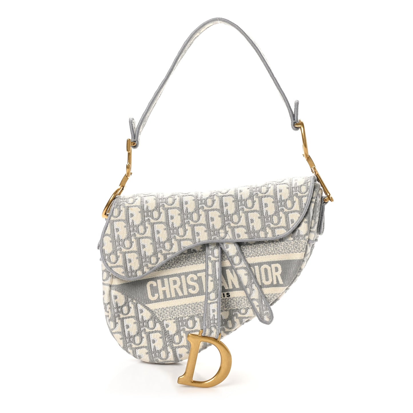 Oblique Embroidered Saddle Bag Gray