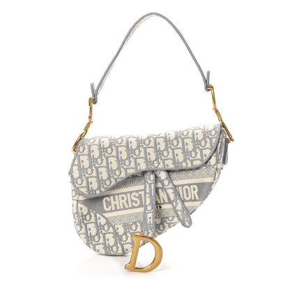 Christian Dior Oblique Embroidered Saddle Bag Gray 1 of 10