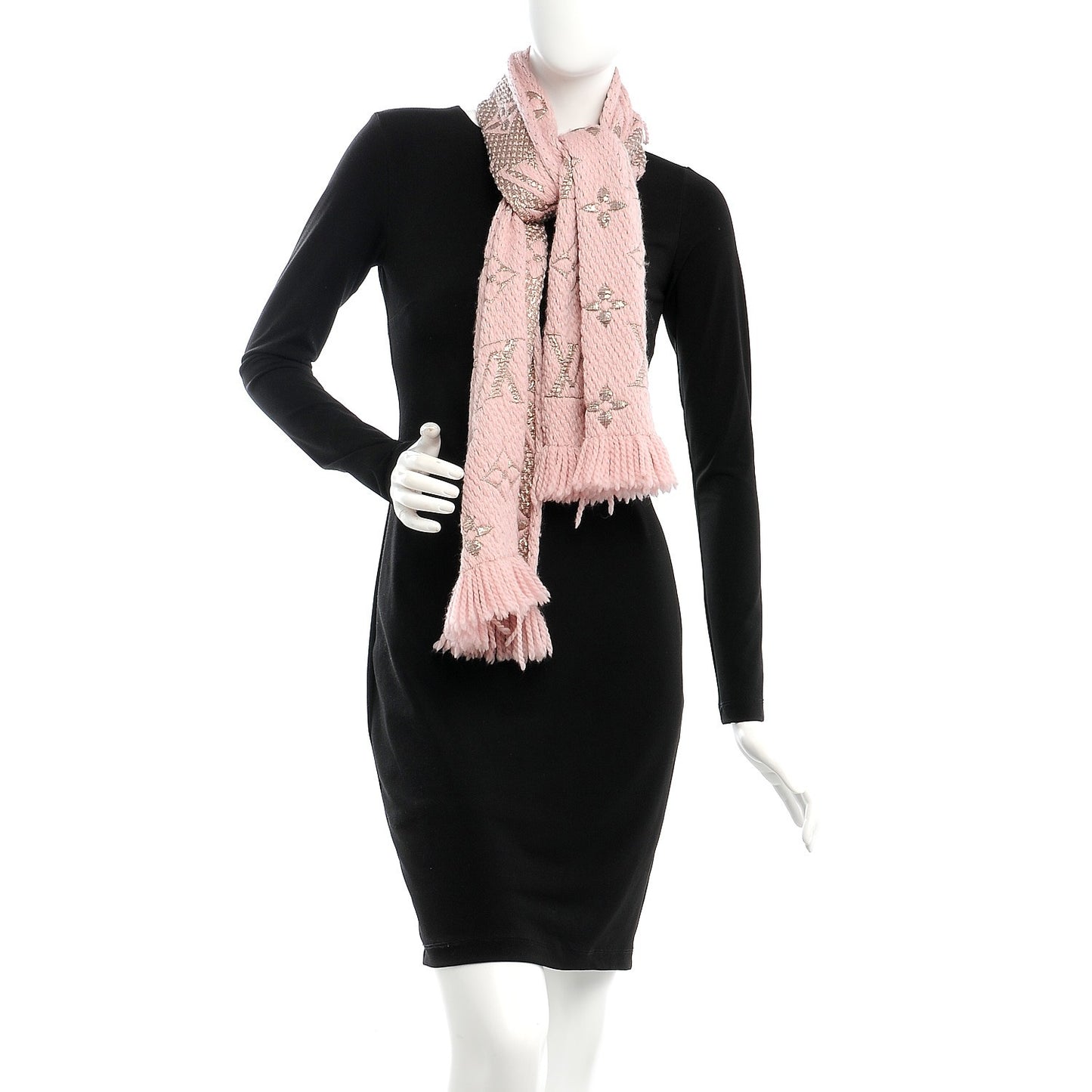 Wool Silk Logomania Shine Scarf Pink
