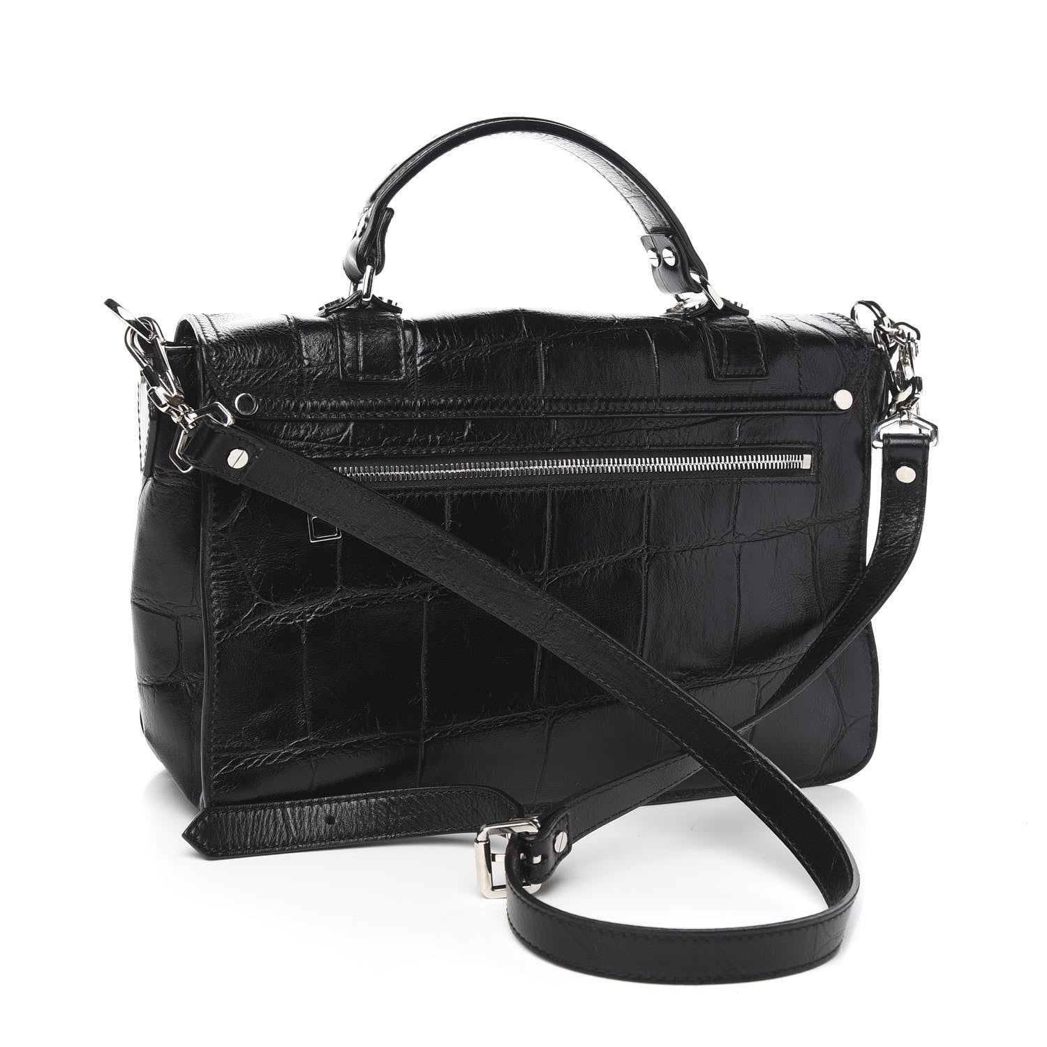 Proenza Schouler Calfskin Crocodile Embossed Medium PS1 Satchel Black 2 of 12
