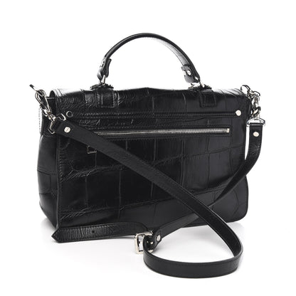 Proenza Schouler Calfskin Crocodile Embossed Medium PS1 Satchel Black 2 of 12