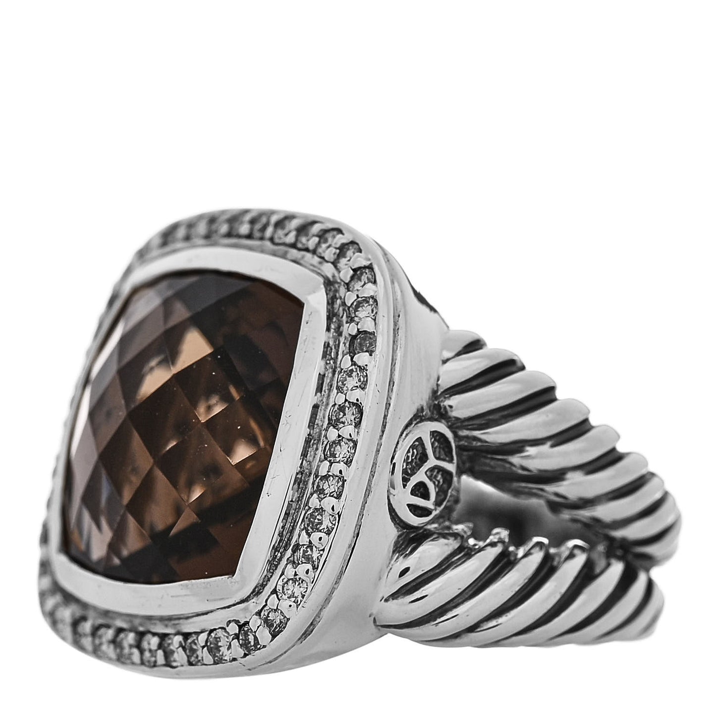 Sterling Silver Diamond Smoky Quartz 14mm Albion Ring 51 5.75