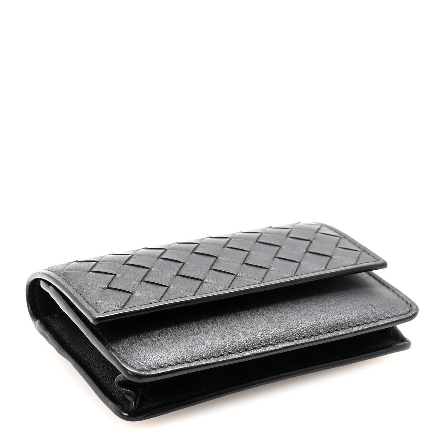 Calfskin Intrecciato Flap Card Case Black