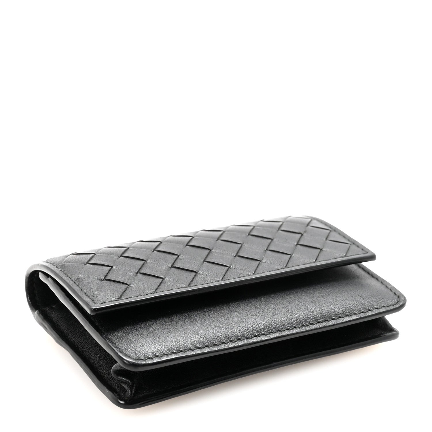 Bottega Veneta Calfskin Intrecciato Flap Card Case Black 4 of 7