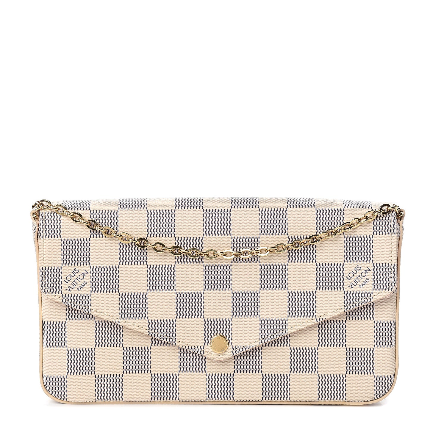 Damier Azur Pochette Felicie Chain Wallet Rose Ballerine
