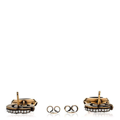 Gucci Metal Crystal Double G Drop Earrings Aged Gold 3 of 5