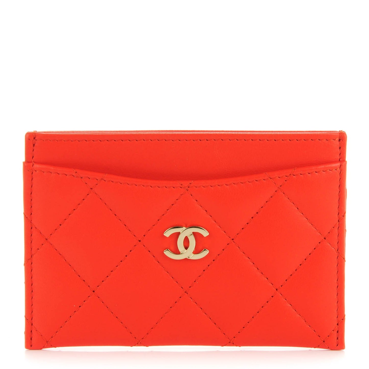 Lambskin Quilted Card Holder Red