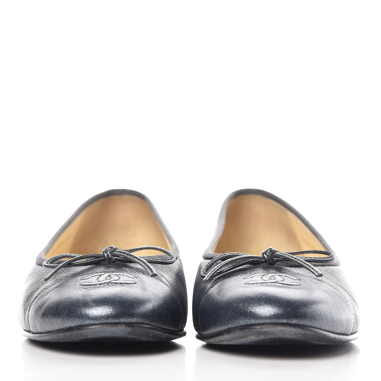 Metallic Calfskin Cap Toe CC Ballerina Flats 38.5 Silver