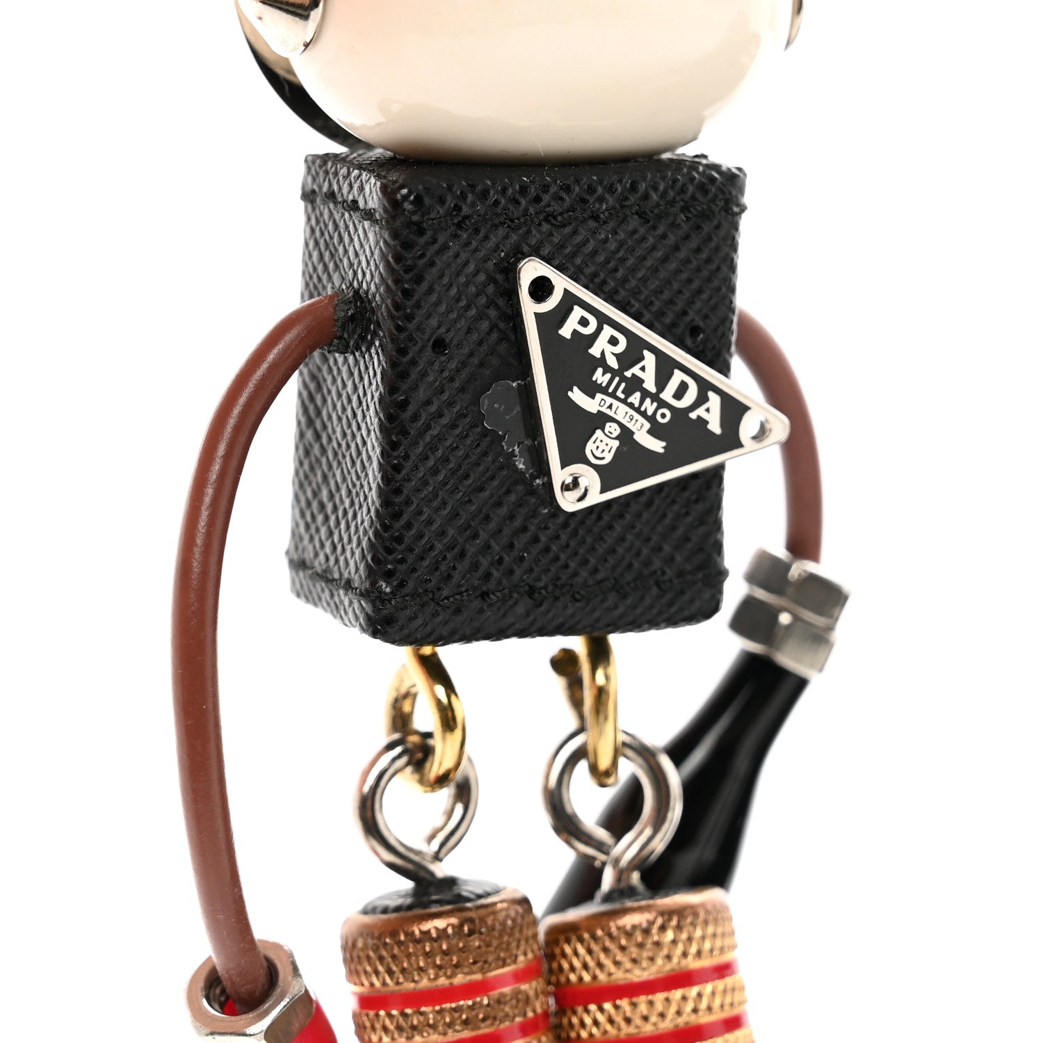 Prada Grained Calfskin Saffiano Robot Shoulder Bag Black White 10 of 11