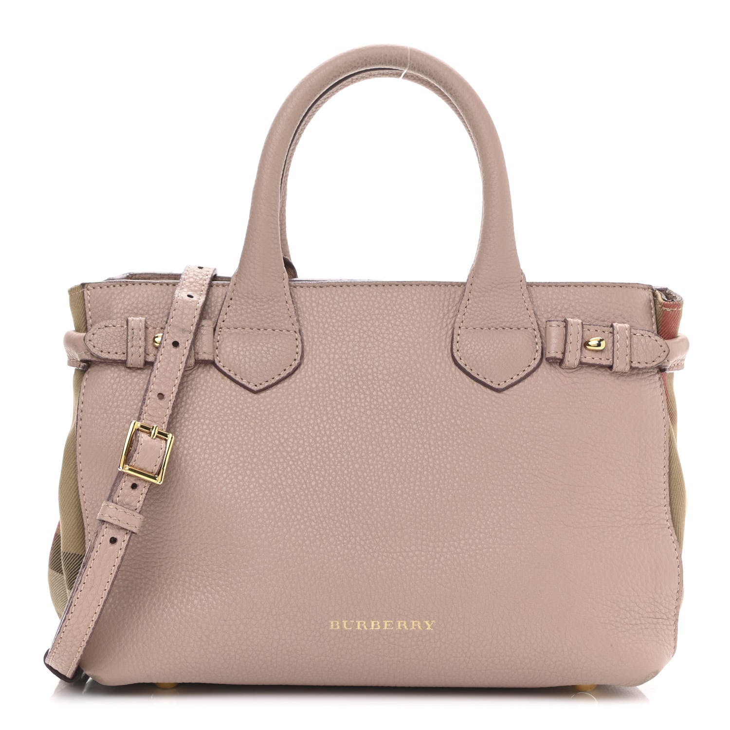 Burberry Grainy Calfskin House Check Small Banner Tote Nude Blush 1 of 15