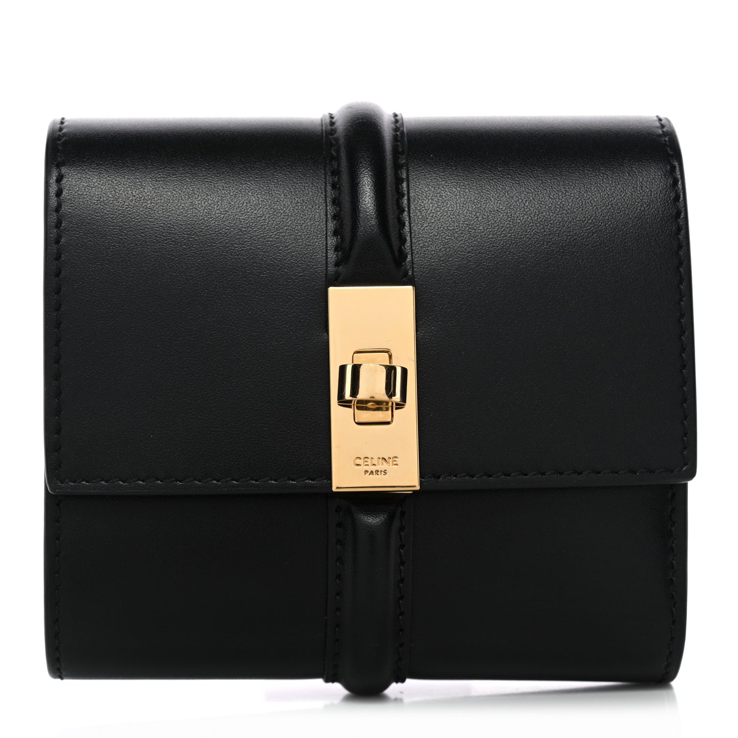 Satinated Calfskin 16 Small Tri-Fold Wallet Black