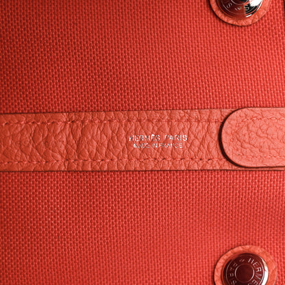 Hermes Toile Militaire Vache Country Garden Party Pockets 36 MM Tote Rouge Tomate Capucine 6 of 17