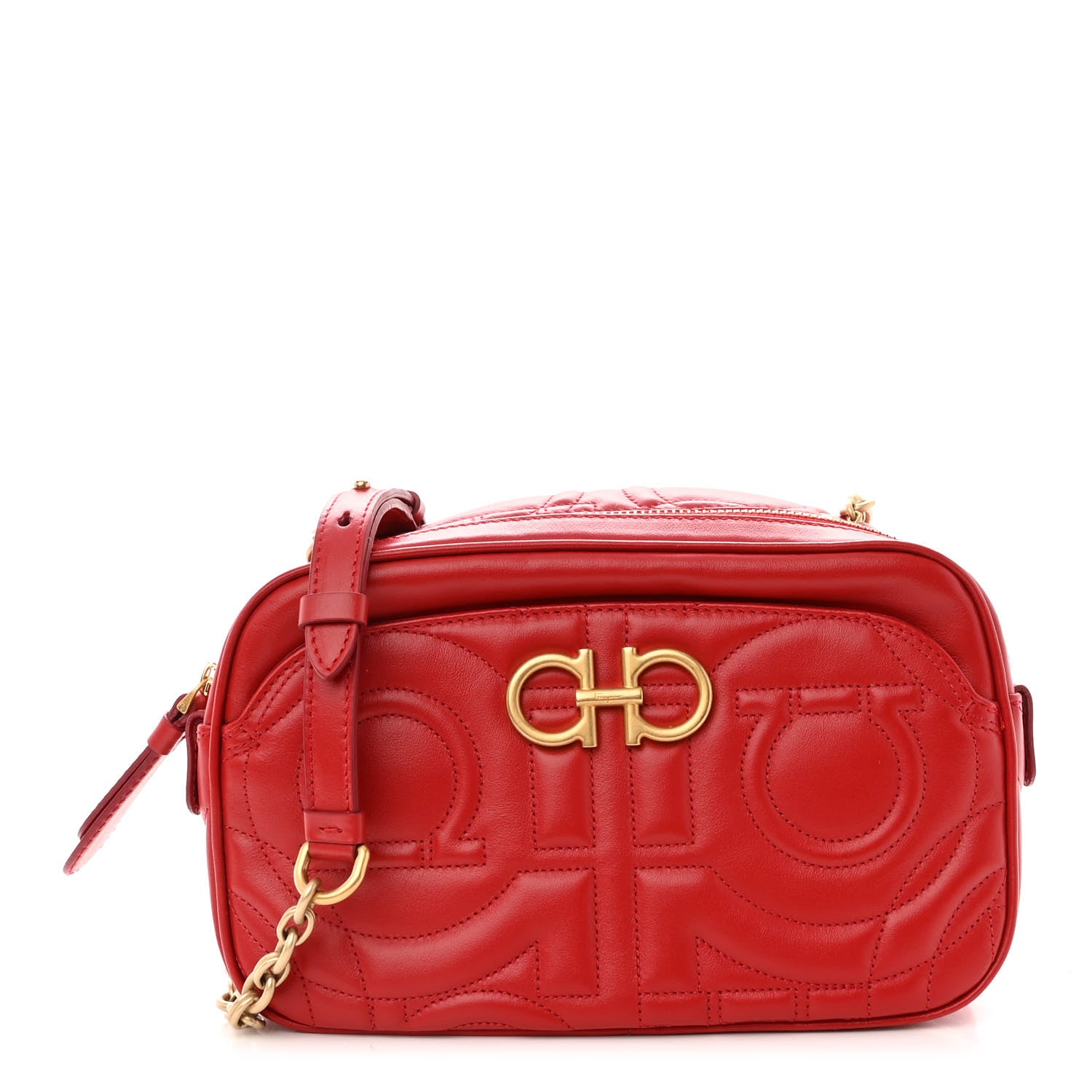 Salvatore Ferragamo Calfskin Quilted Gancini Camera Bag Red 1 of 8