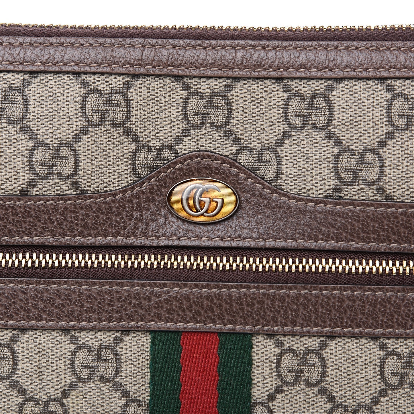 GG Supreme Monogram Large Ophidia Pouch Clutch Brown