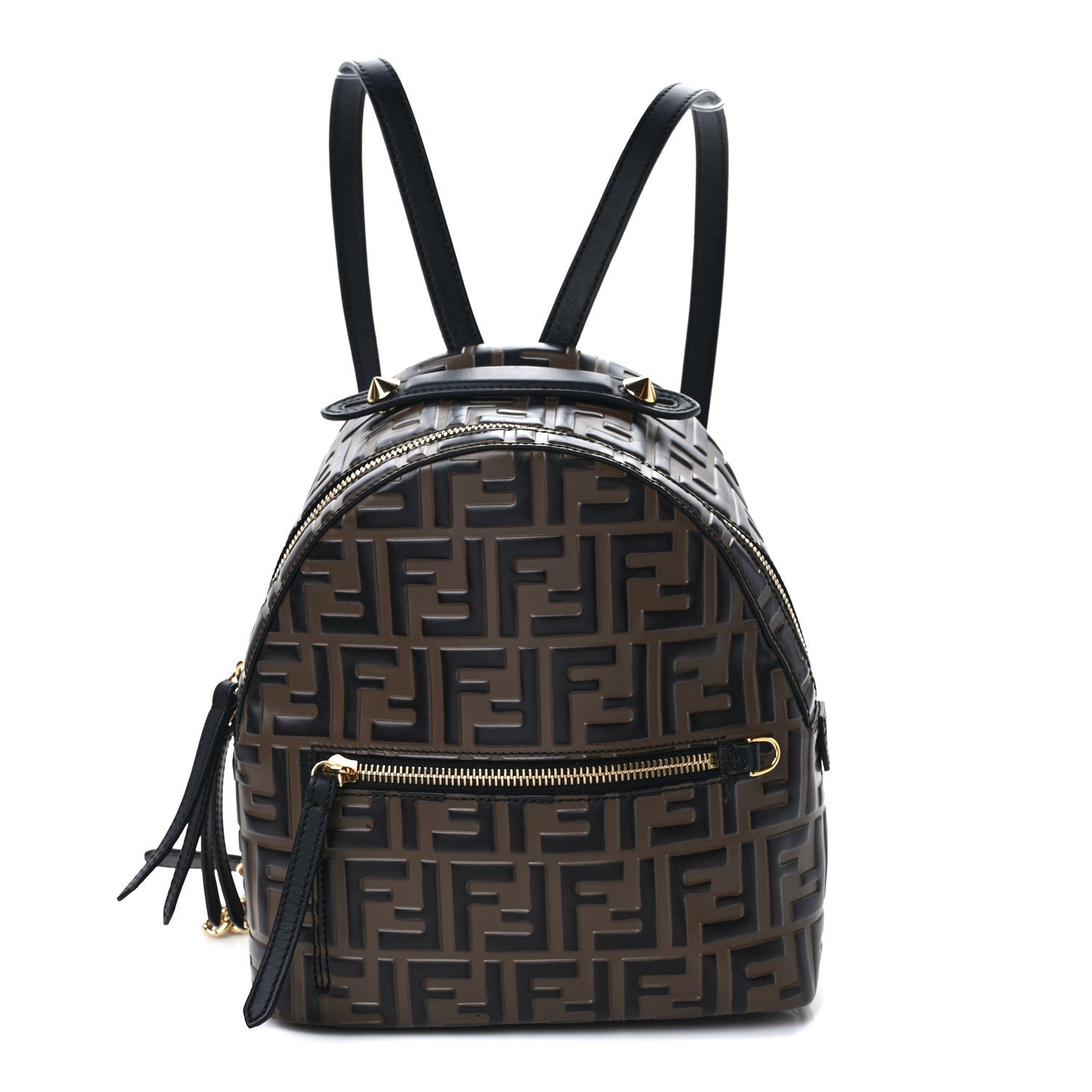 Fendi Vitello Bi-Color FF 1974 Embossed Mini Backpack Maya Black 1 of 9