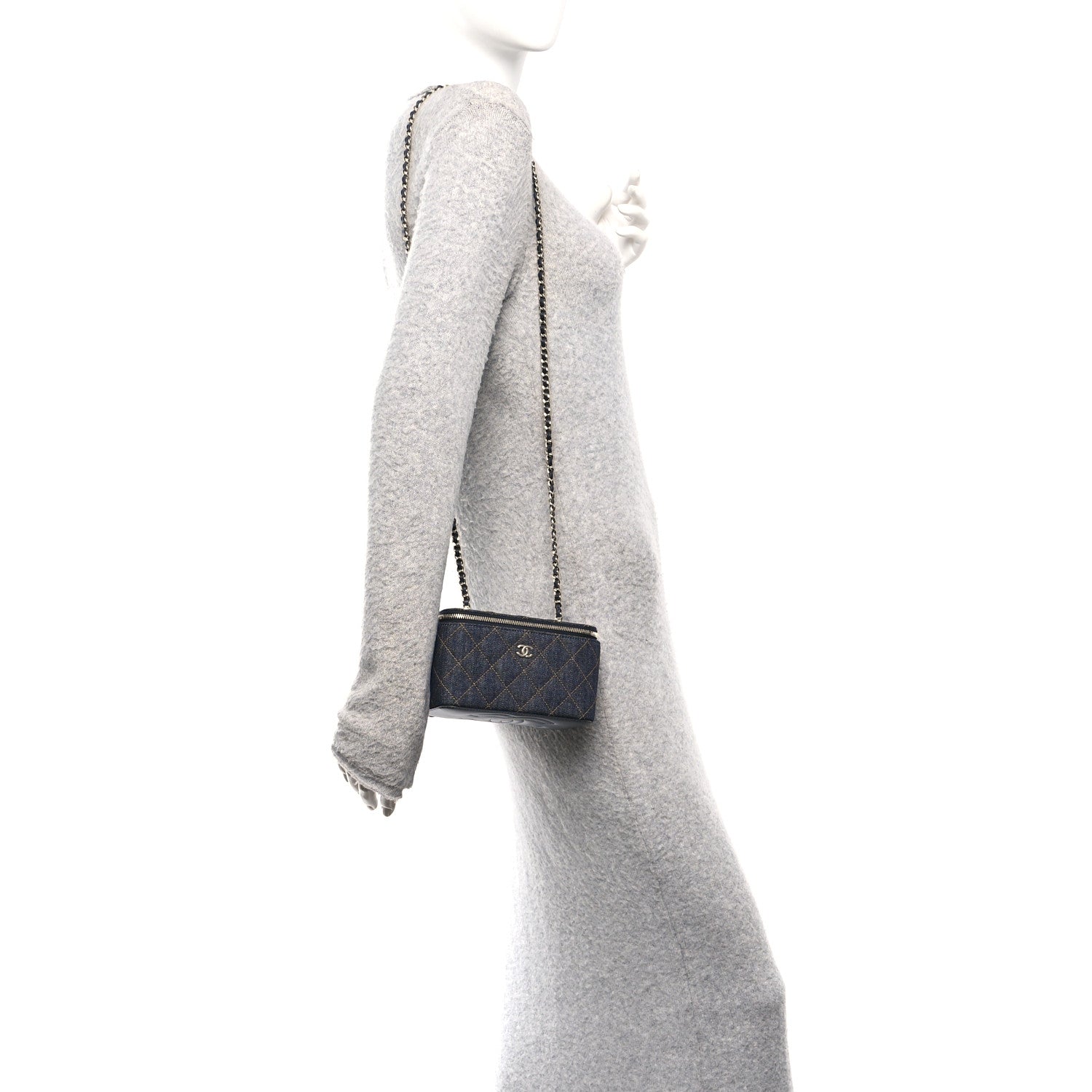 Chanel Denim Quilted Vanity Case With Chain Dark Blue 2 of 11