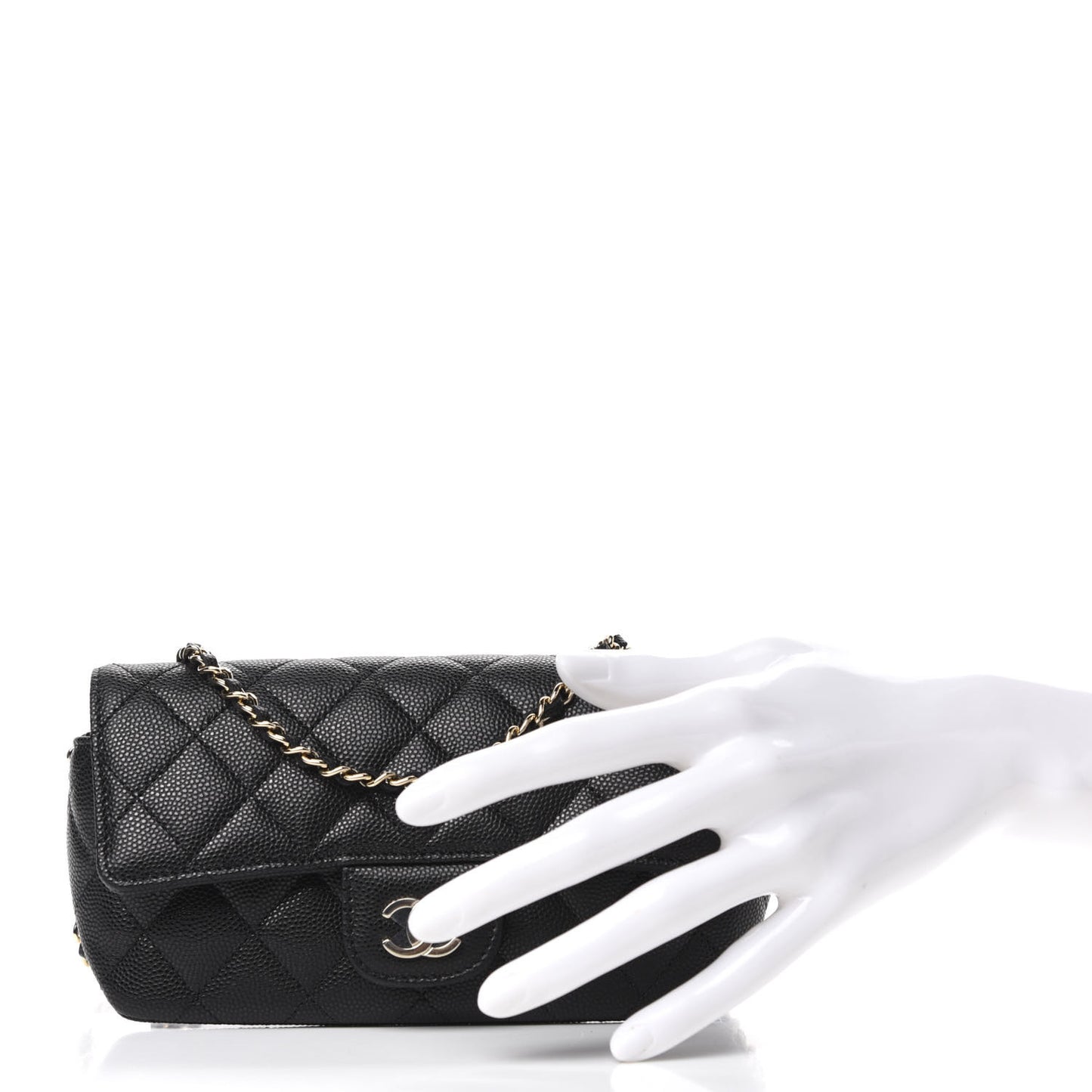 Caviar Quilted Glasses Case With Chain Black