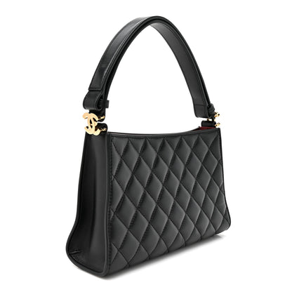 Chanel Lambskin Quilted CC Hobo Bag Black 3 of 10