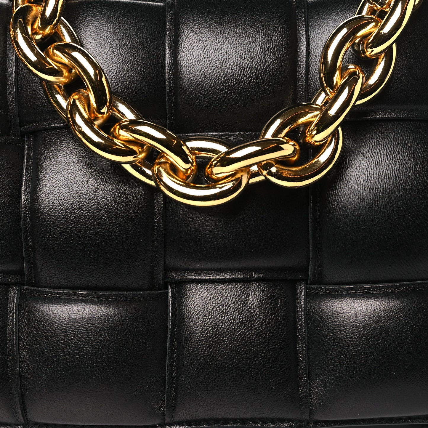 Lambskin Maxi Intreccio Padded Chain Cassette Crossbody Bag Black
