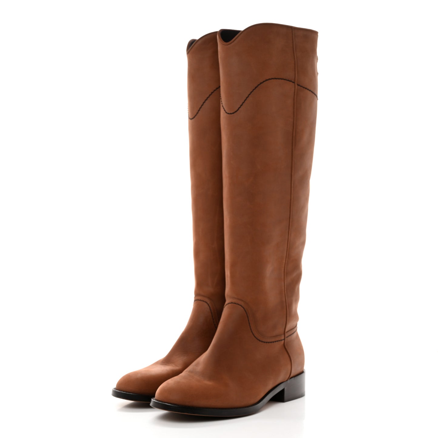 Calfskin Ascot Knee High CC Boots 37.5 Light Brown