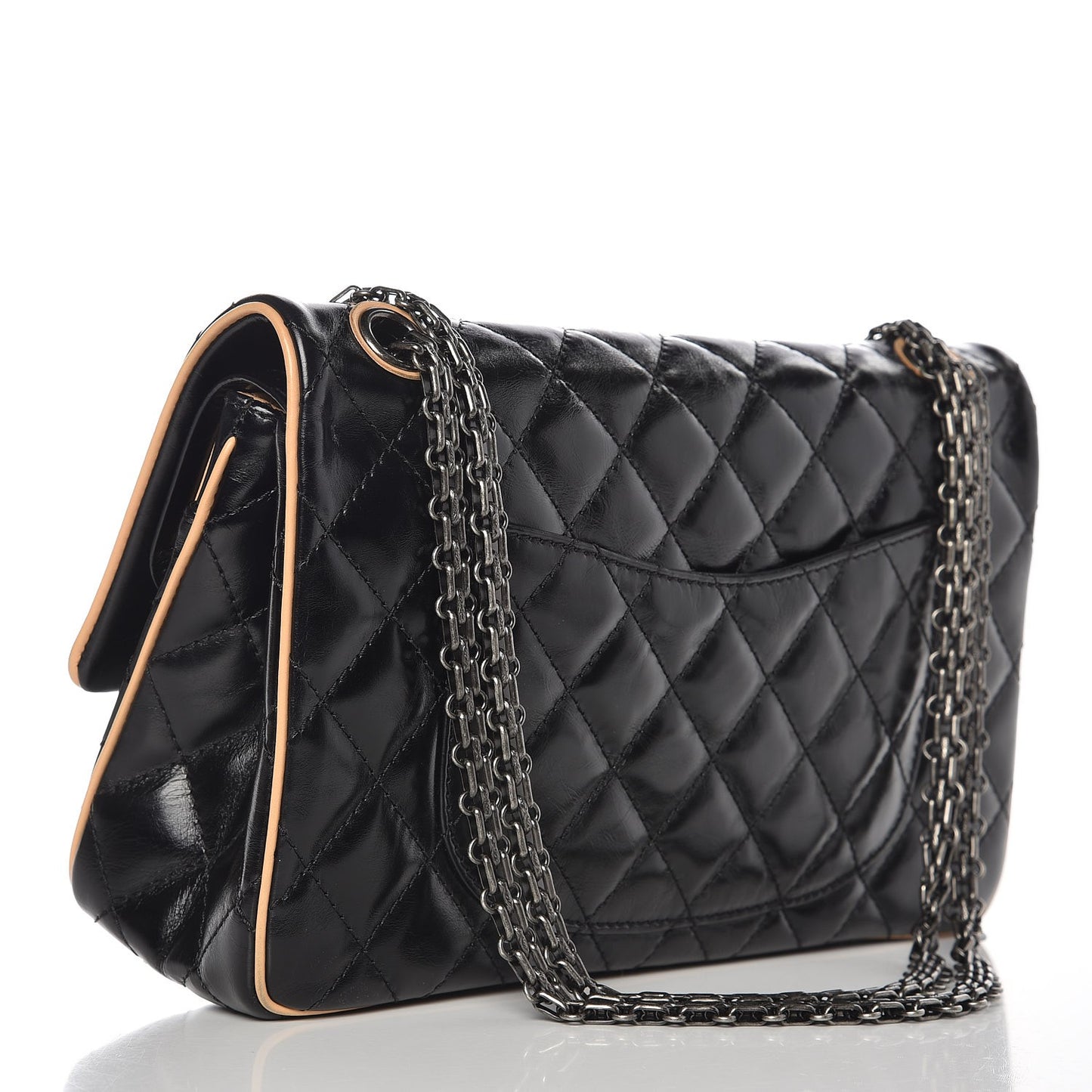 Glazed Calfskin Quilted 2.55 Reissue 226 Flap Black Beige