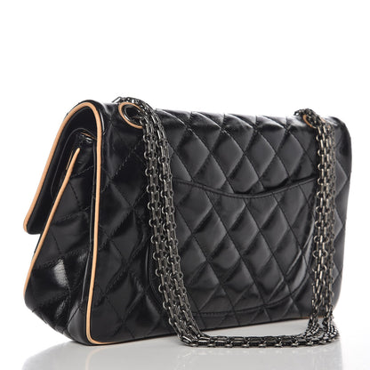 Chanel Glazed Calfskin Quilted 2.55 Reissue 226 Flap Black Beige 4 of 12