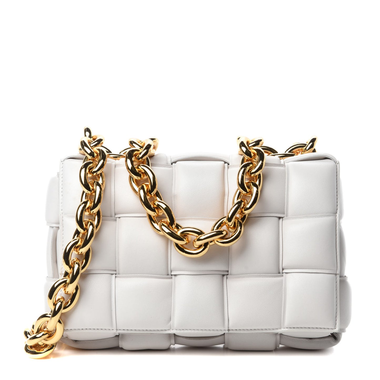Lambskin Maxi Intreccio Padded Chain Cassette Crossbody Bag White