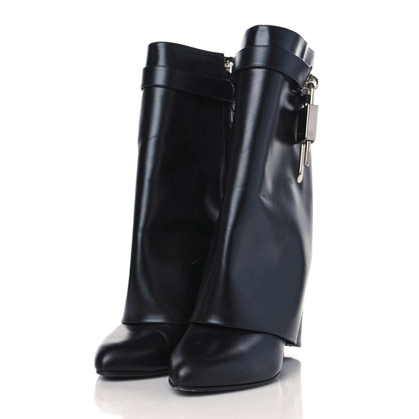 Calfskin Shark Lock Ankle Boots 41 Black