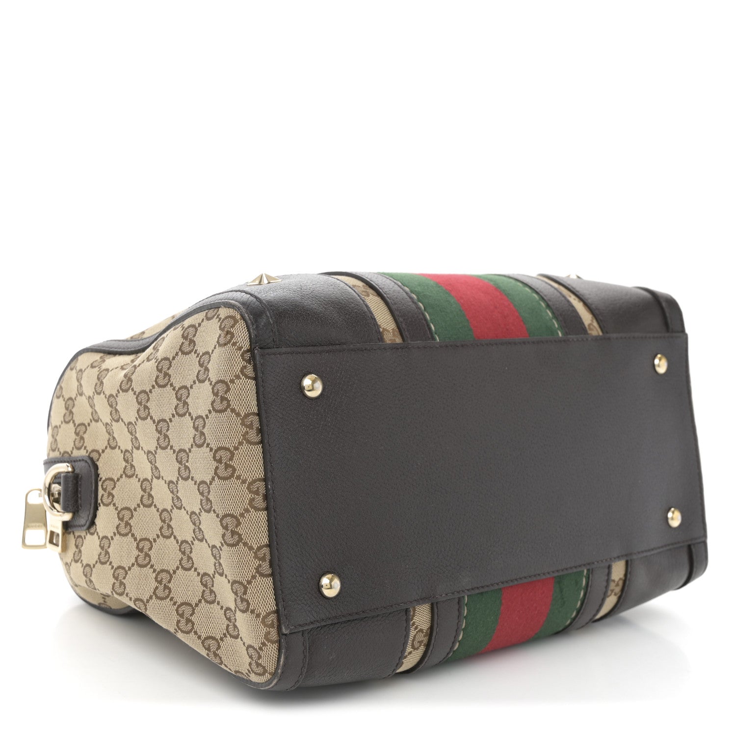 Gucci Monogram Vintage Web Medium Webby Bee Boston Dark Brown 4 of 11