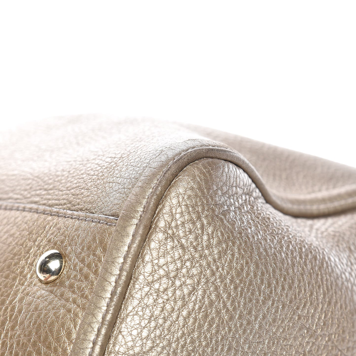 Metallic Pebbled Calfskin Large Soho Shoulder Bag Golden Beige