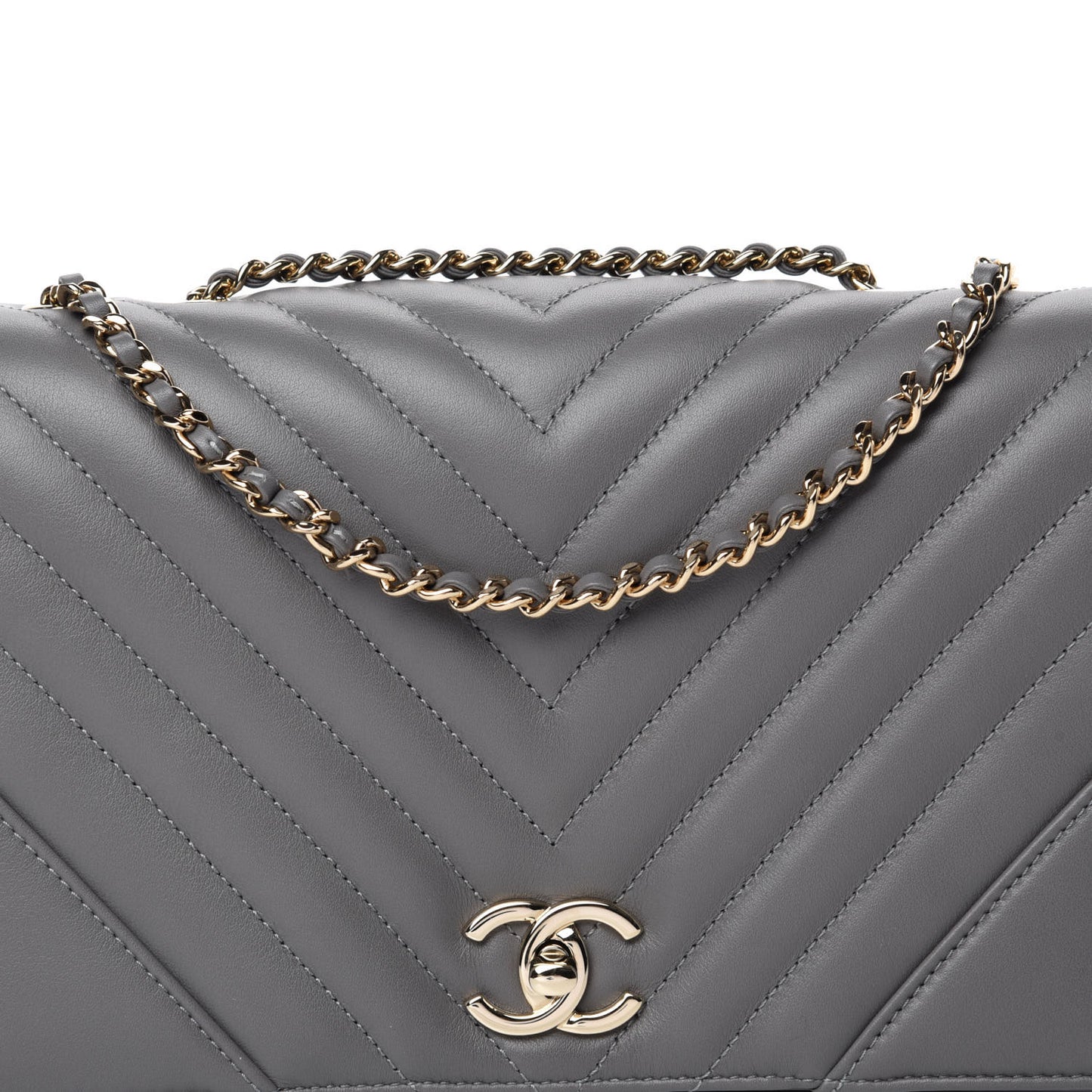 Calfskin Chevron Quilted Mini Statement Flap Grey