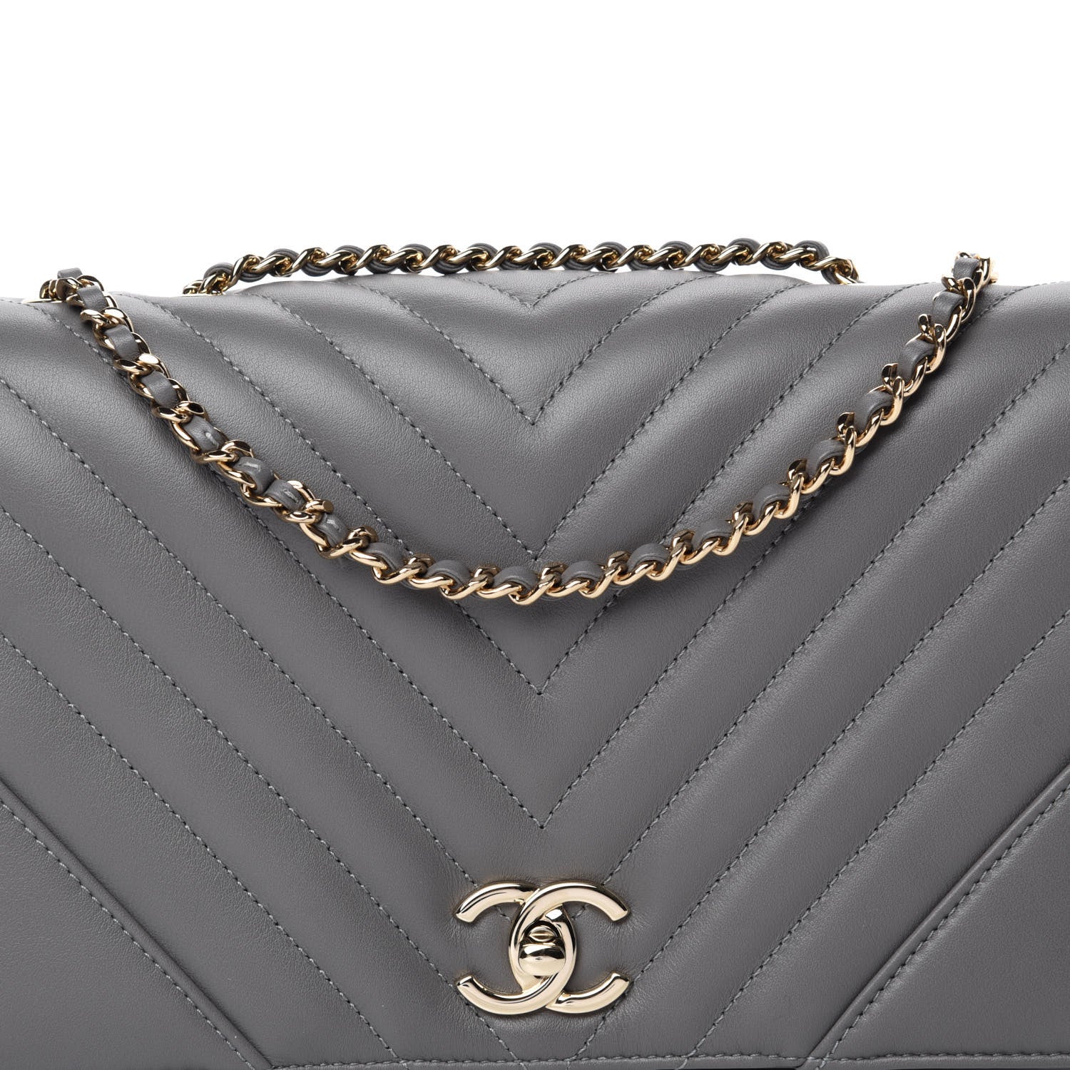 Chanel Calfskin Chevron Quilted Mini Statement Flap Grey 10 of 11