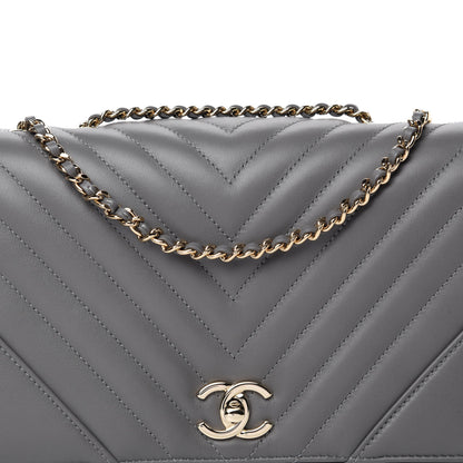 Chanel Calfskin Chevron Quilted Mini Statement Flap Grey 10 of 11