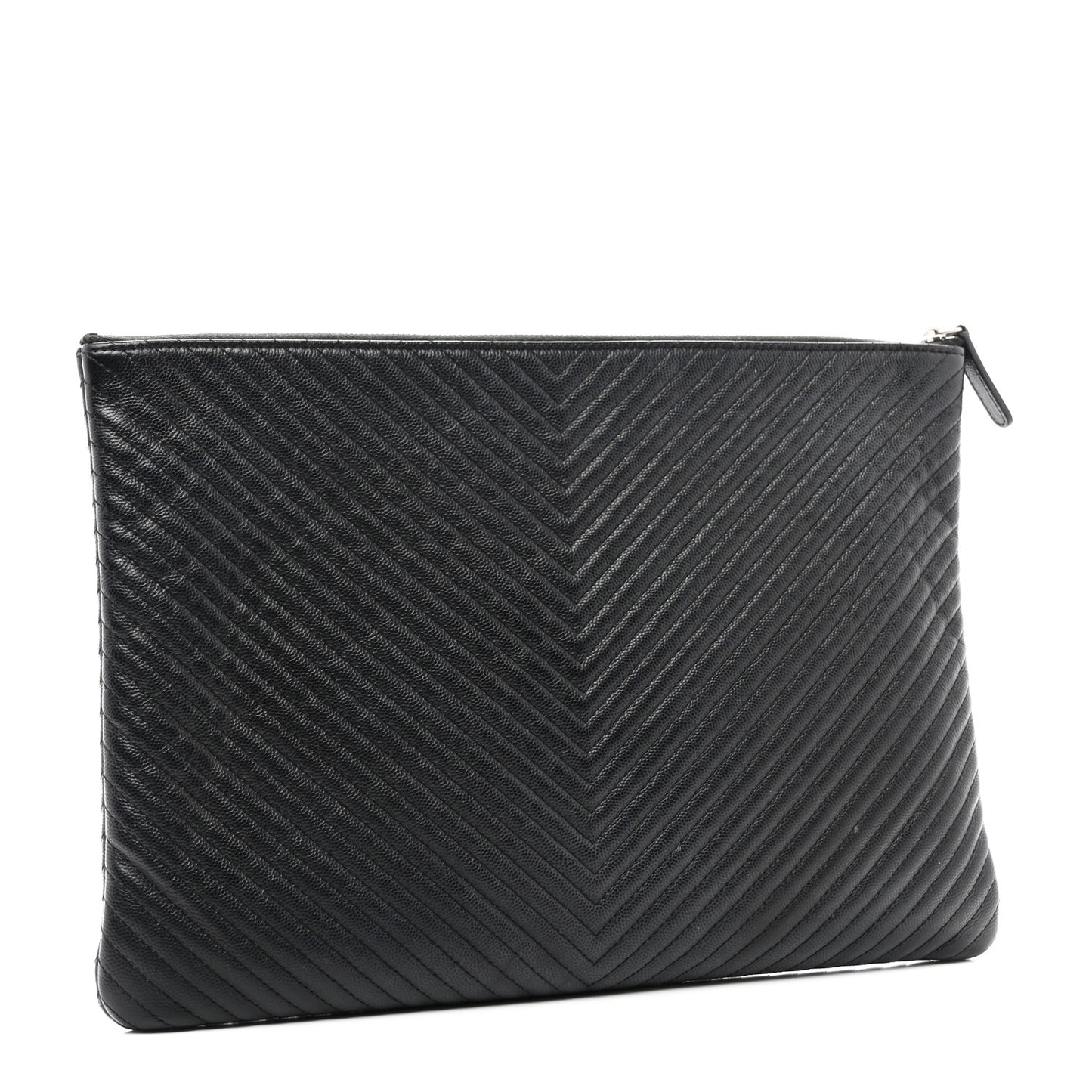 Caviar Chevron Quilted Large Cosmetic Case Black