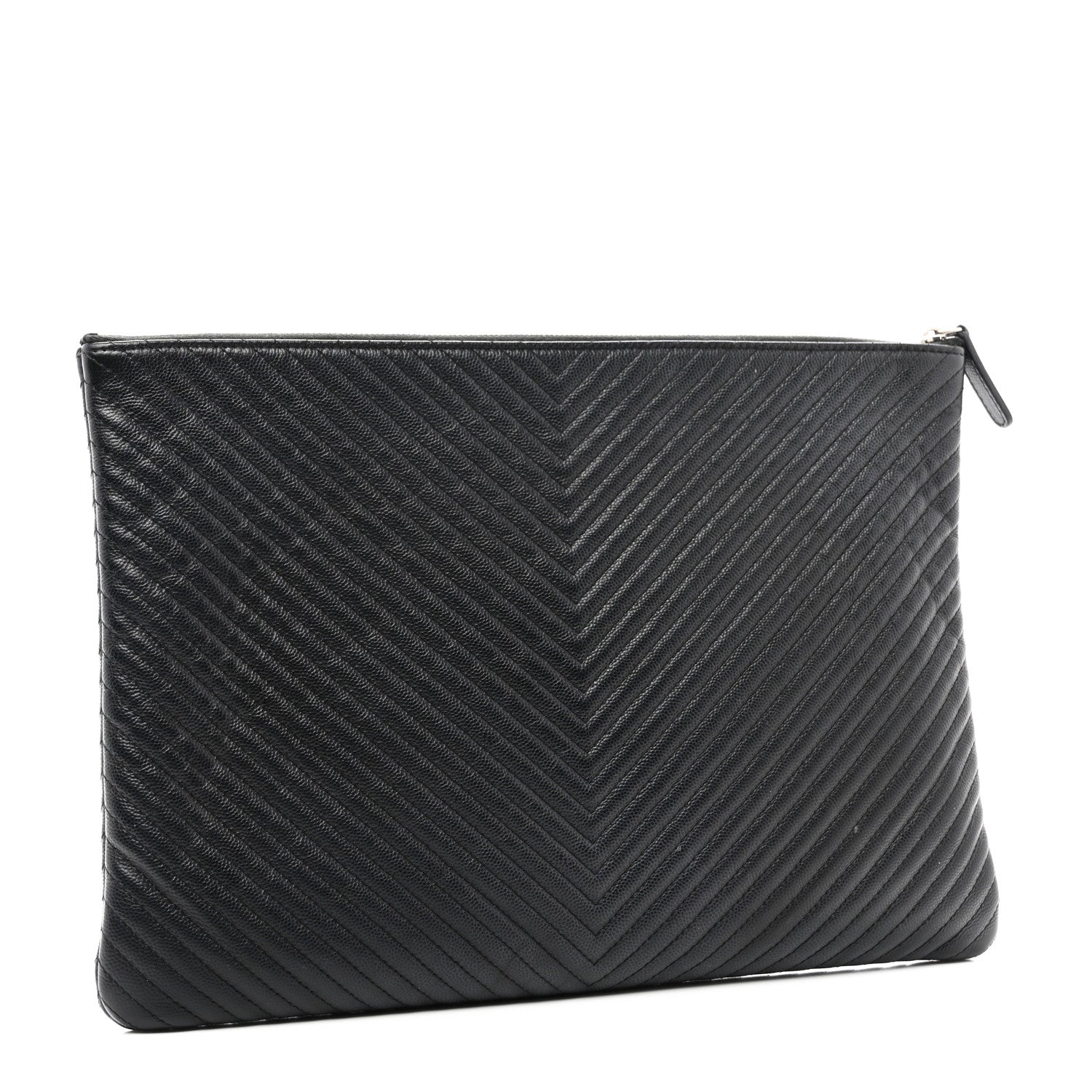 Chanel Caviar Chevron Quilted Large Cosmetic Case Black 3 of 9