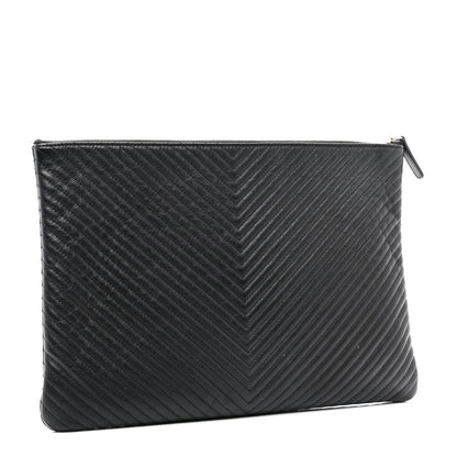 Chanel Caviar Chevron Quilted Large Cosmetic Case Black 3 of 9