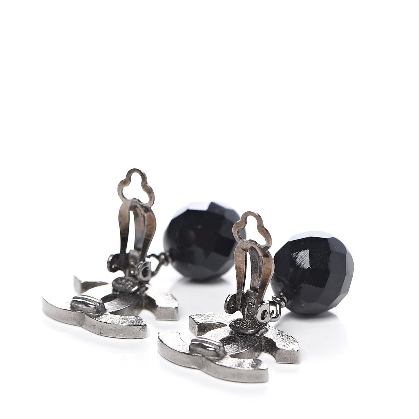 Ruthenium CC Bead Drop Clip On Earrings Black