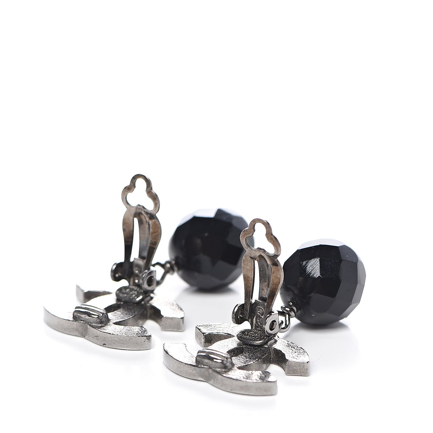 Chanel Ruthenium CC Bead Drop Clip On Earrings Black 3 of 5