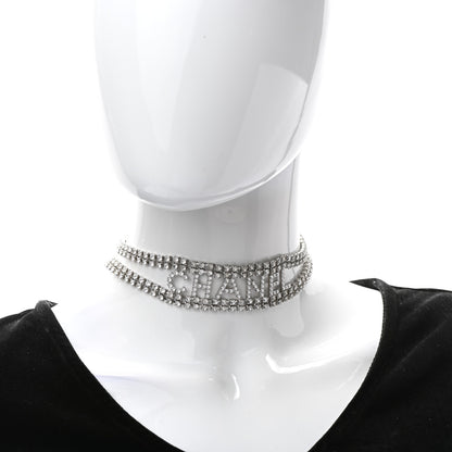 Chanel Crystal CC Logo Choker Necklace Silver 2 of 4